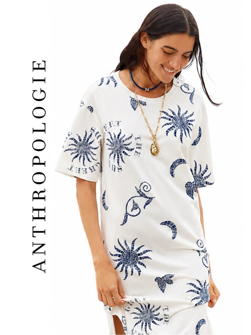 Anthropologie Celandine Graphic Maxi T-Shirt Dress